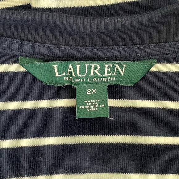 Lauren Ralph Lauren Women Size 2X Stripes Nautical Navy White Casual Comfy Top - Picture 7 of 8